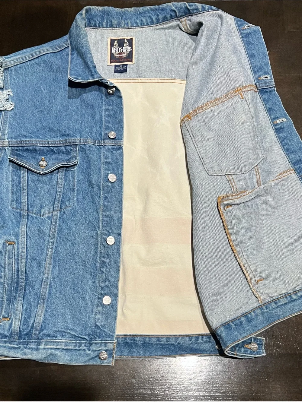 Harley-Davidson Biker Blues XL Denim Sleeveless Vest Frayed Sleeves USA Flag
